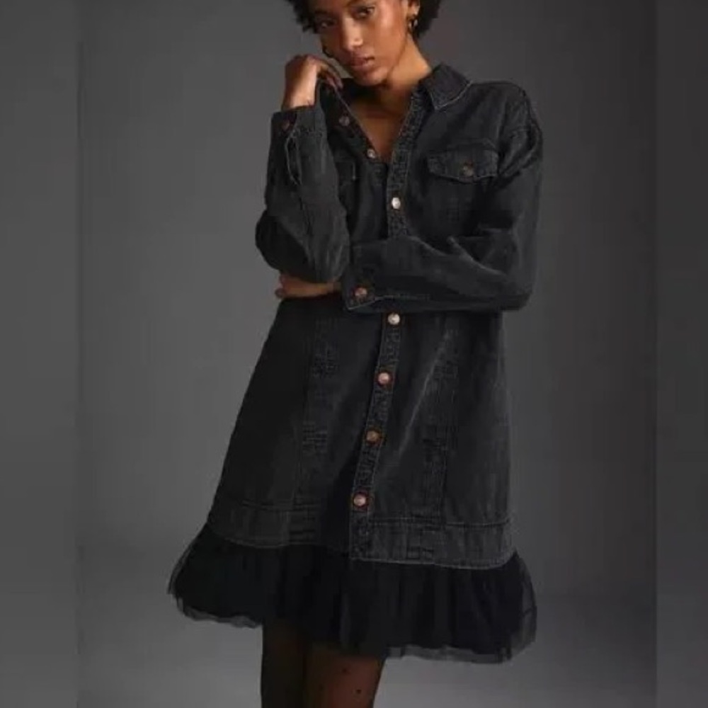 Pilcro anthropology tulle and denim shirt dress
